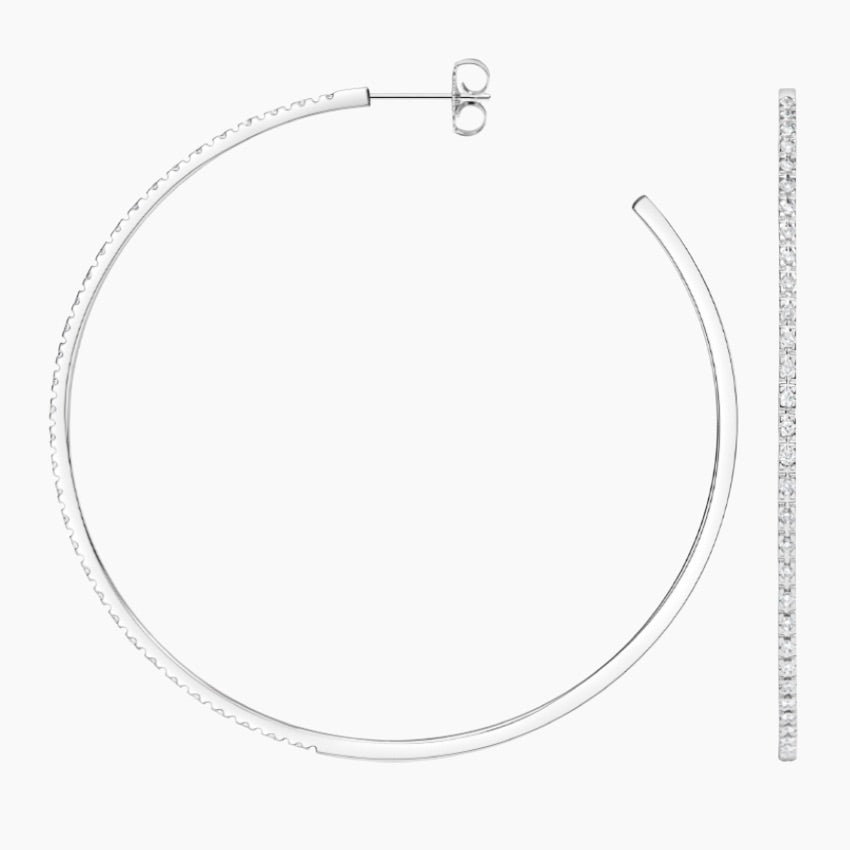 Round Lab Grown Diamond Large Hoop Earrings, EF Color, VS Clarity, IGI Certified