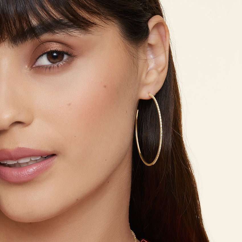 Round Lab Grown Diamond Large Hoop Earrings, EF Color, VS Clarity, IGI Certified