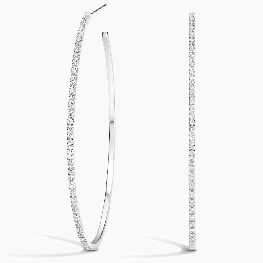 Round Lab Grown Diamond Large Hoop Earrings, EF Color, VS Clarity, IGI Certified