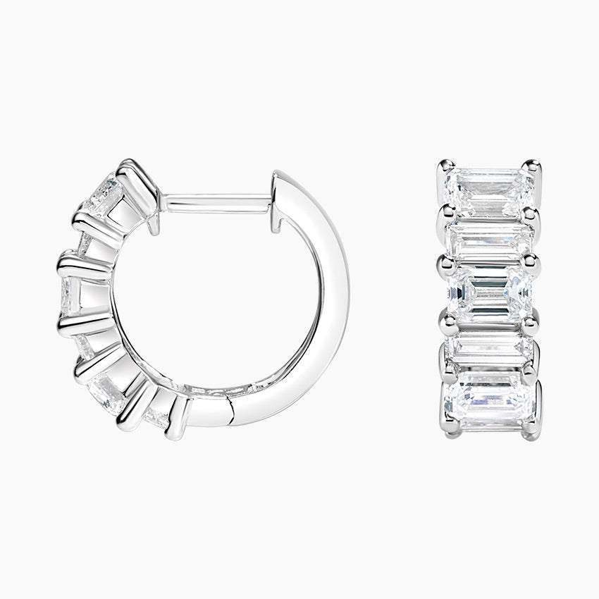 Emerald and Baguette Lab Grown Diamond Hoop Earrings, EF Color, VS Clarity, IGI Certified