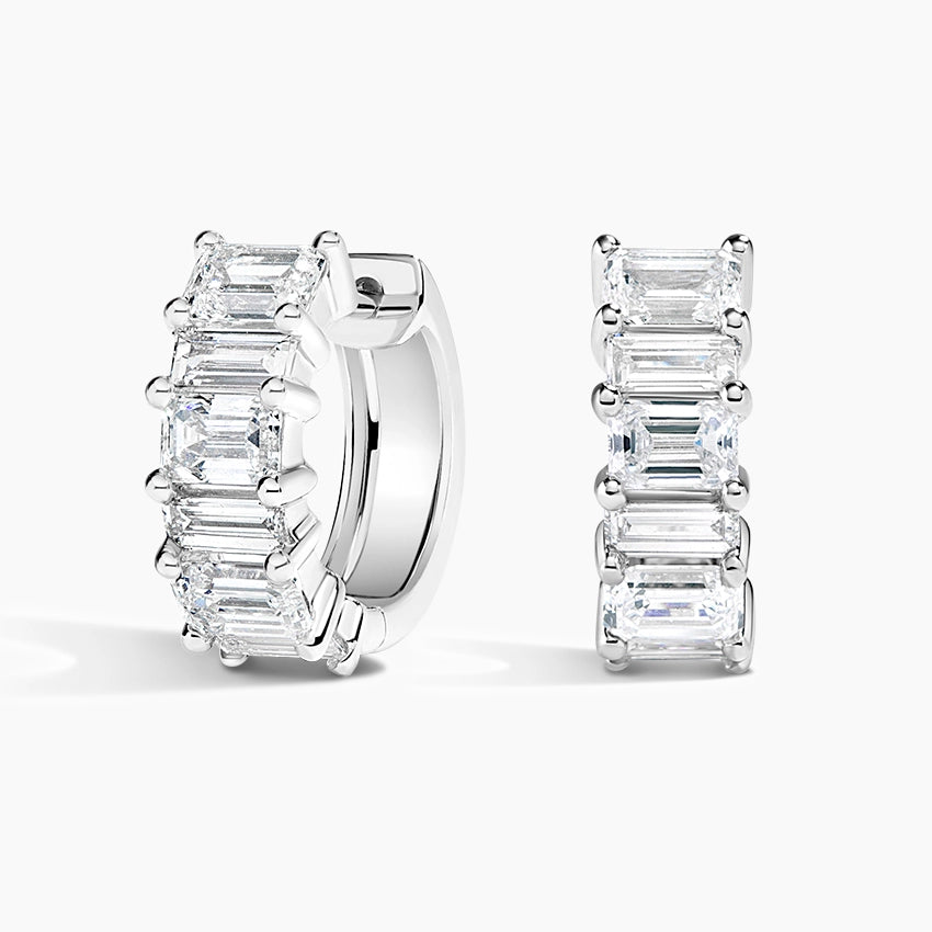 Emerald and Baguette Lab Grown Diamond Hoop Earrings, EF Color, VS Clarity, IGI Certified