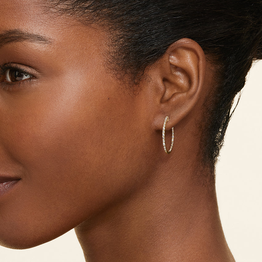 0.50tcw Baguette Lab Grown Diamond Hoop Earrings | Yellow Gold Channel Set | Modern Minimal Jewelry