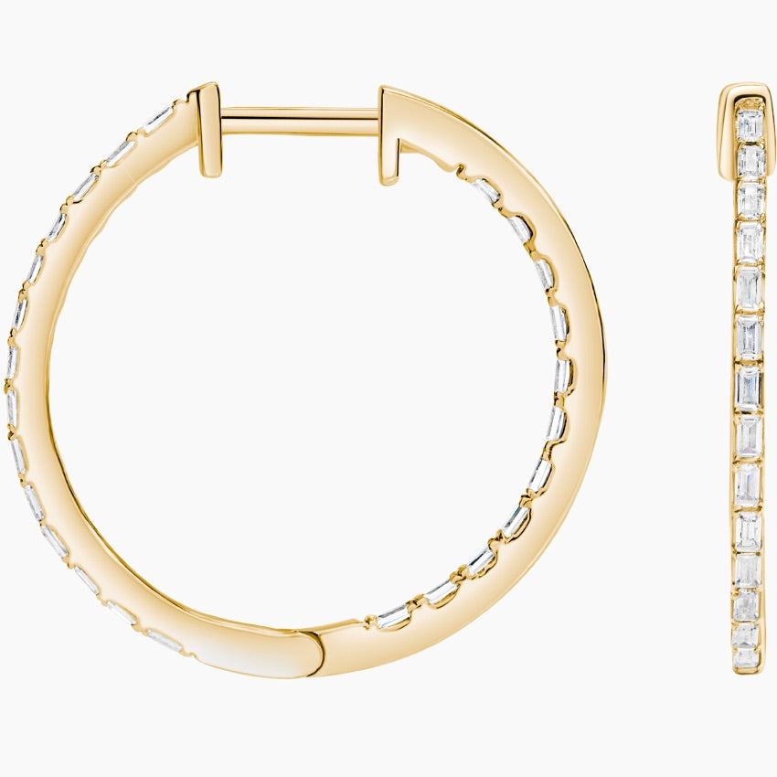 0.50tcw Baguette Lab Grown Diamond Hoop Earrings | Yellow Gold Channel Set | Modern Minimal Jewelry