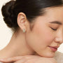 Common :: nature inspired diamond huggie hoop earrings lab grown leaf pattern white gold refined elegant jewelry