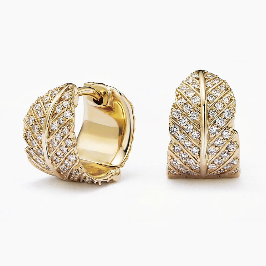 Common :: premium lab grown diamond leaf hoop earrings huggie design white gold organic fine jewelry