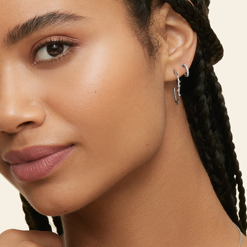 Round Lab Grown Diamond Pave Huggie Earring, EF Color, VS Clarity - IGI Certificate