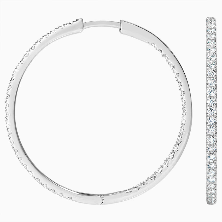 White|Rose :: lab grown diamond huggie hoop earrings small close fit circular design white gold everyday elegant fine jewelry