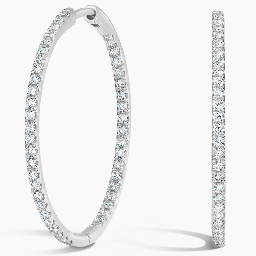 White|Rose :: small lab grown diamond hoop earrings huggie style white gold refined circular everyday jewelry