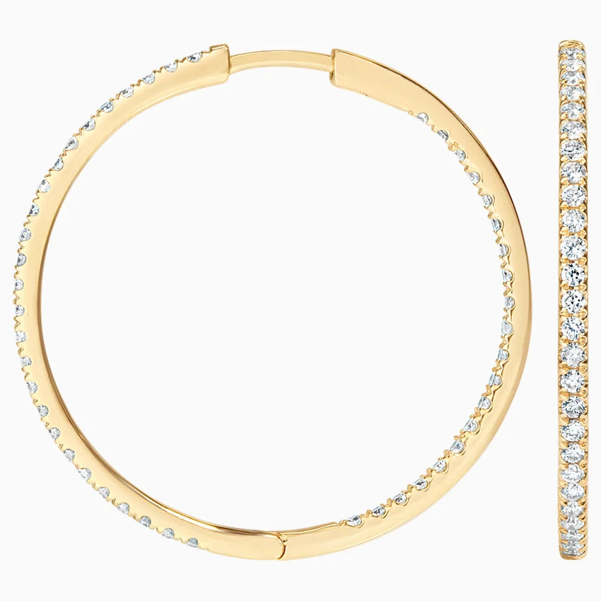 Yellow :: elegant lab grown diamond huggie earrings white gold close to ear minimal luxury design