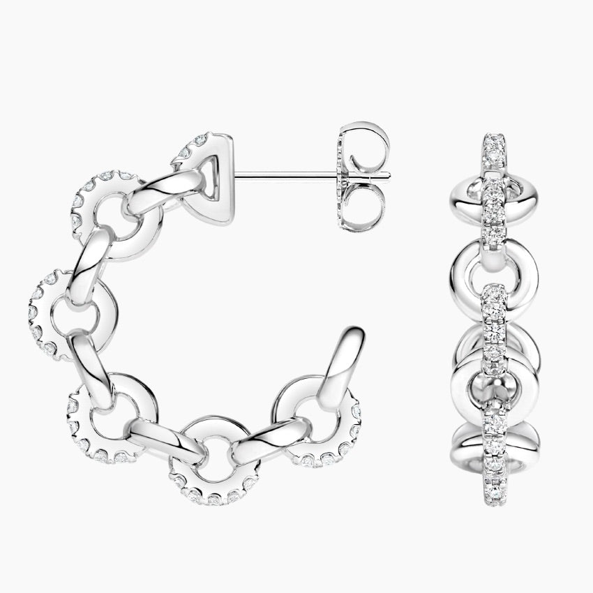 Round Lab Grown Diamond Chain Hoop Earrings, EF Color, VS Clarity, IGI Certified