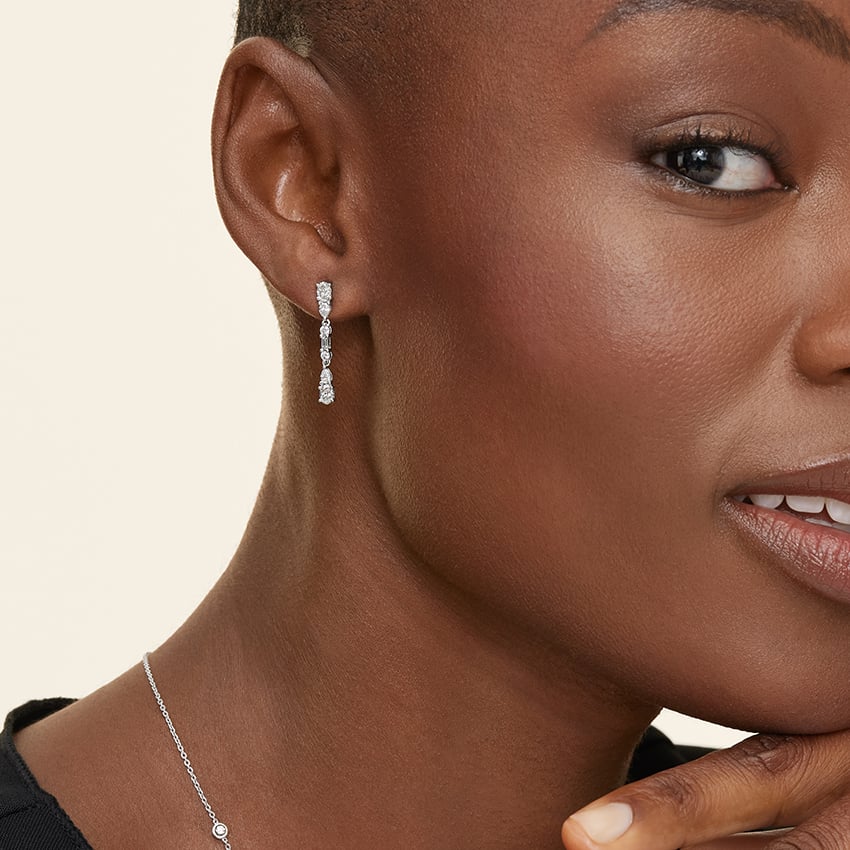 Multi Shape Lab Grown Diamond Drop Earring, EF Color, VS Clarity - IGI Certificate