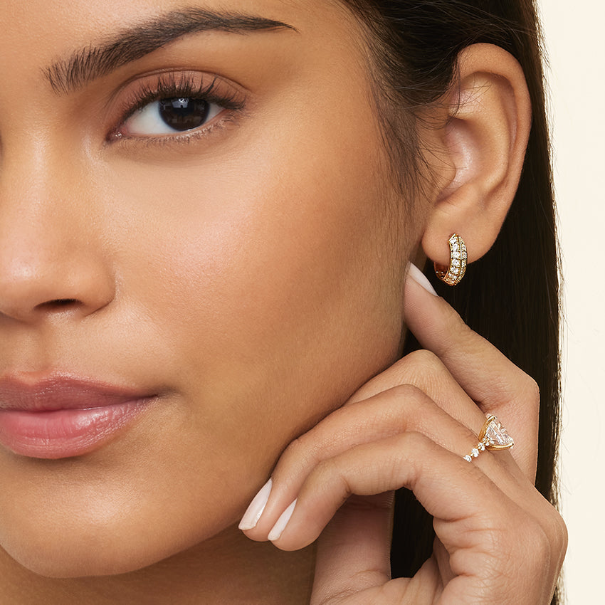 Round Lab Grown Diamond Deux Two Row  Hoop Earrings, EF Color, VS Clarity, IGI Certified