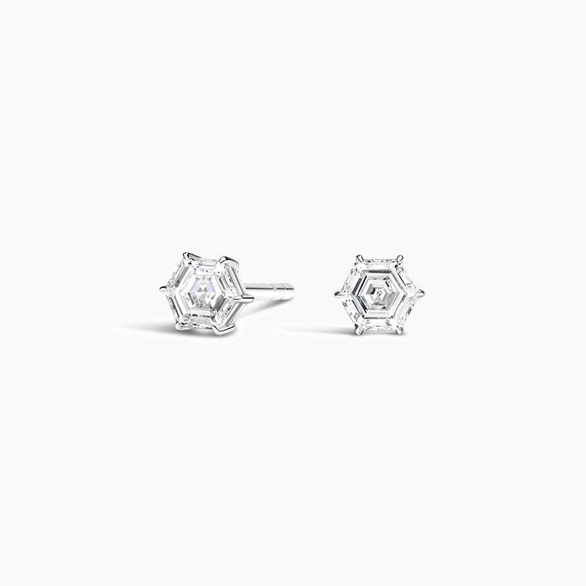 Hexagon Lab Grown Diamond Stud Earrings, EF Color, VS Clarity, IGI Certified