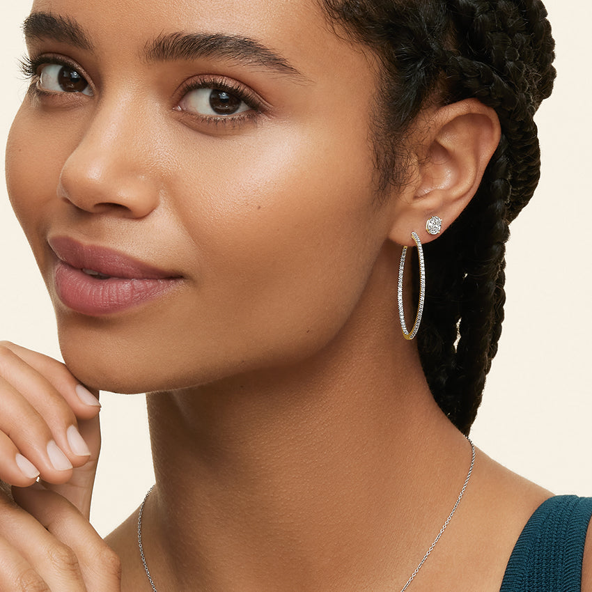 Round Lab Grown Diamond Echo Hoop Earrings, EF Color, VS Clarity, IGI Certified