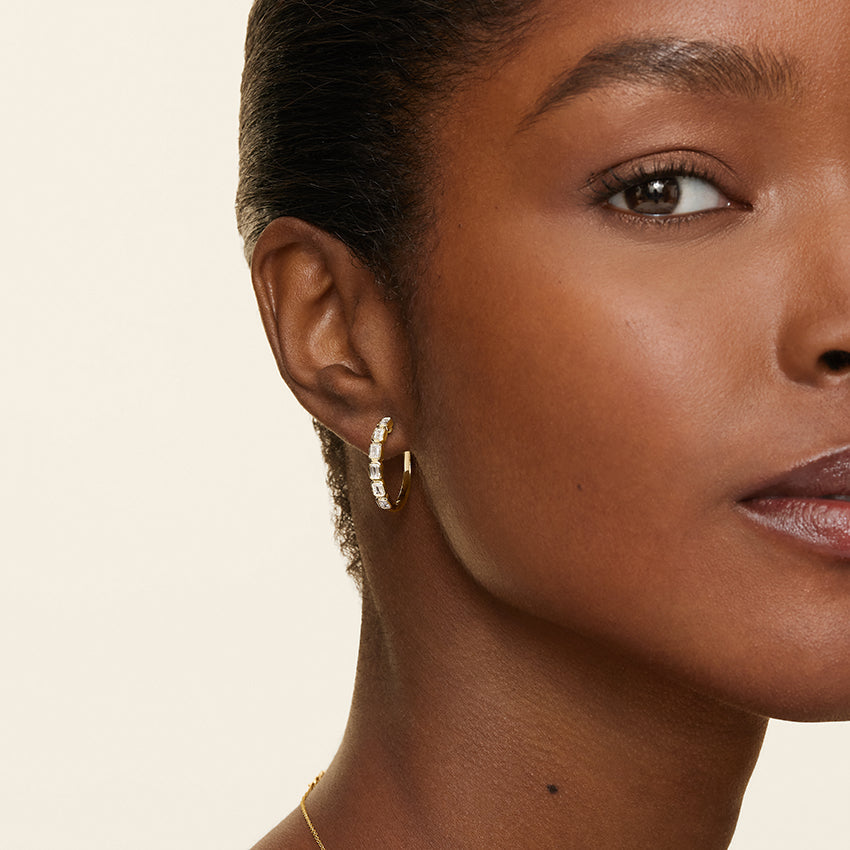 Emerald Lab Grown Diamond Bezel Set Hoop Earrings, EF Color, VS Clarity, IGI Certified