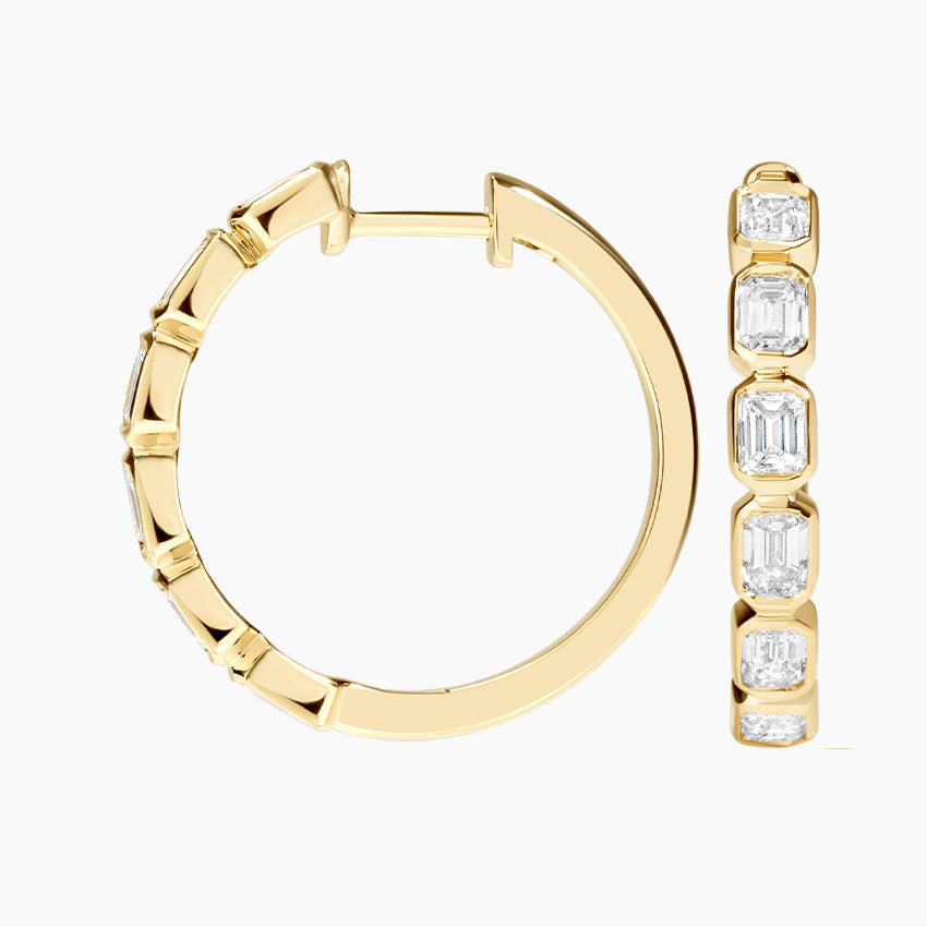 Emerald Lab Grown Diamond Bezel Set Hoop Earrings, EF Color, VS Clarity, IGI Certified