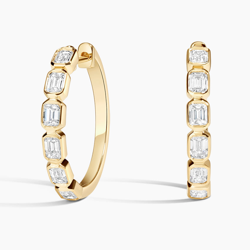 Emerald Lab Grown Diamond Bezel Set Hoop Earrings, EF Color, VS Clarity, IGI Certified