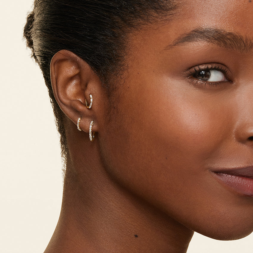 Buguette And Round Lab Grown Diamond Allegra Hoop Earrings, EF Color, VS Clarity, IGI Certified