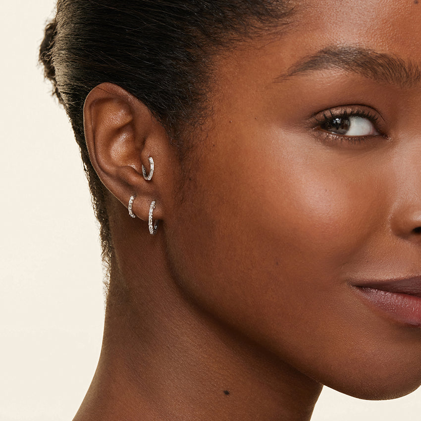 Buguette And Round Lab Grown Diamond Allegra Hoop Earrings, EF Color, VS Clarity, IGI Certified