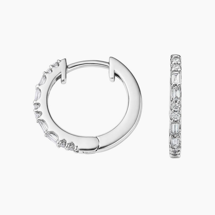 Buguette And Round Lab Grown Diamond Allegra Hoop Earrings, EF Color, VS Clarity, IGI Certified