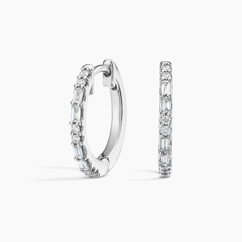 Buguette And Round Lab Grown Diamond Allegra Hoop Earrings, EF Color, VS Clarity, IGI Certified
