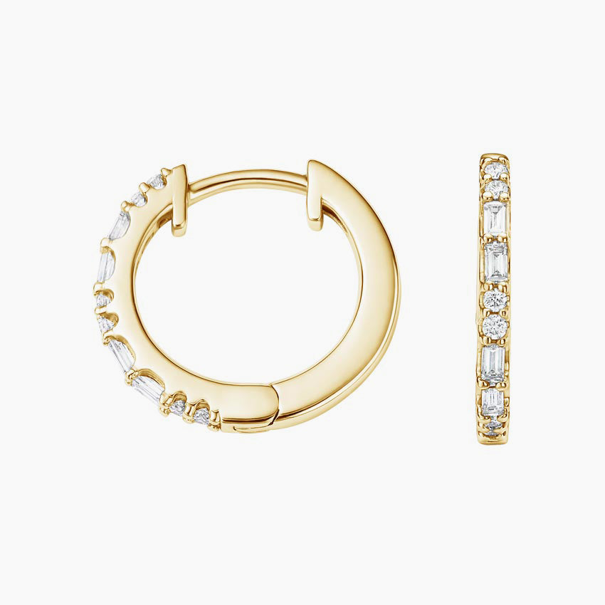 Buguette And Round Lab Grown Diamond Allegra Hoop Earrings, EF Color, VS Clarity, IGI Certified