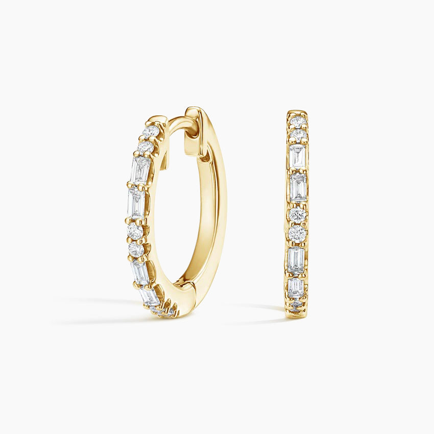 Buguette And Round Lab Grown Diamond Allegra Hoop Earrings, EF Color, VS Clarity, IGI Certified
