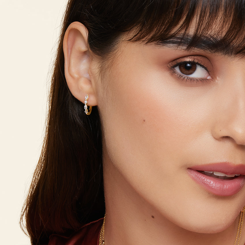 Round And Marquise Lab Grown Diamond Huggie Earring, EF Color, VS Clarity - IGI Certificate