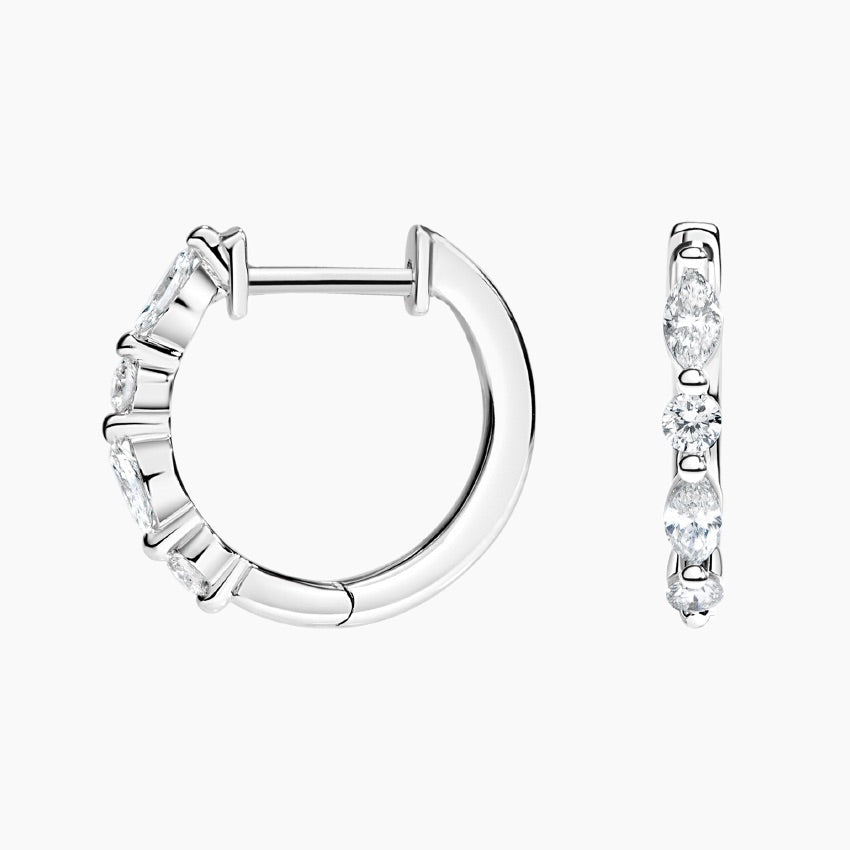 Round And Marquise Lab Grown Diamond Huggie Earring, EF Color, VS Clarity - IGI Certificate