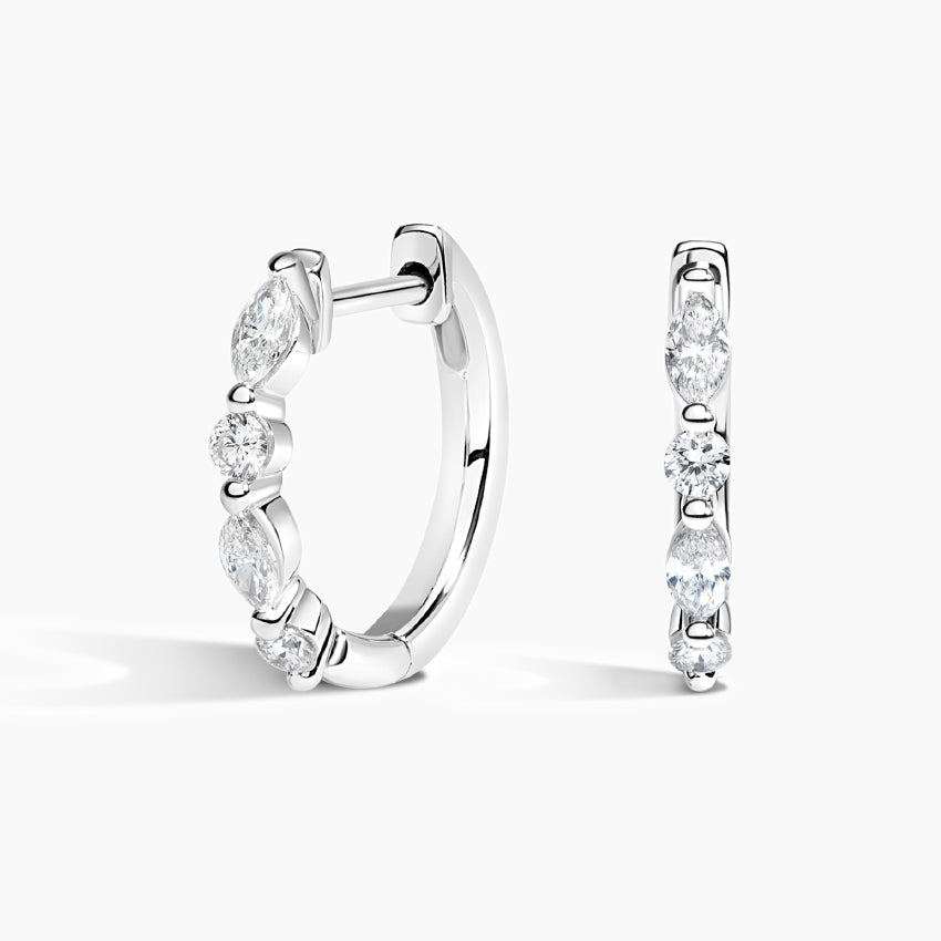 Round And Marquise Lab Grown Diamond Huggie Earring, EF Color, VS Clarity - IGI Certificate