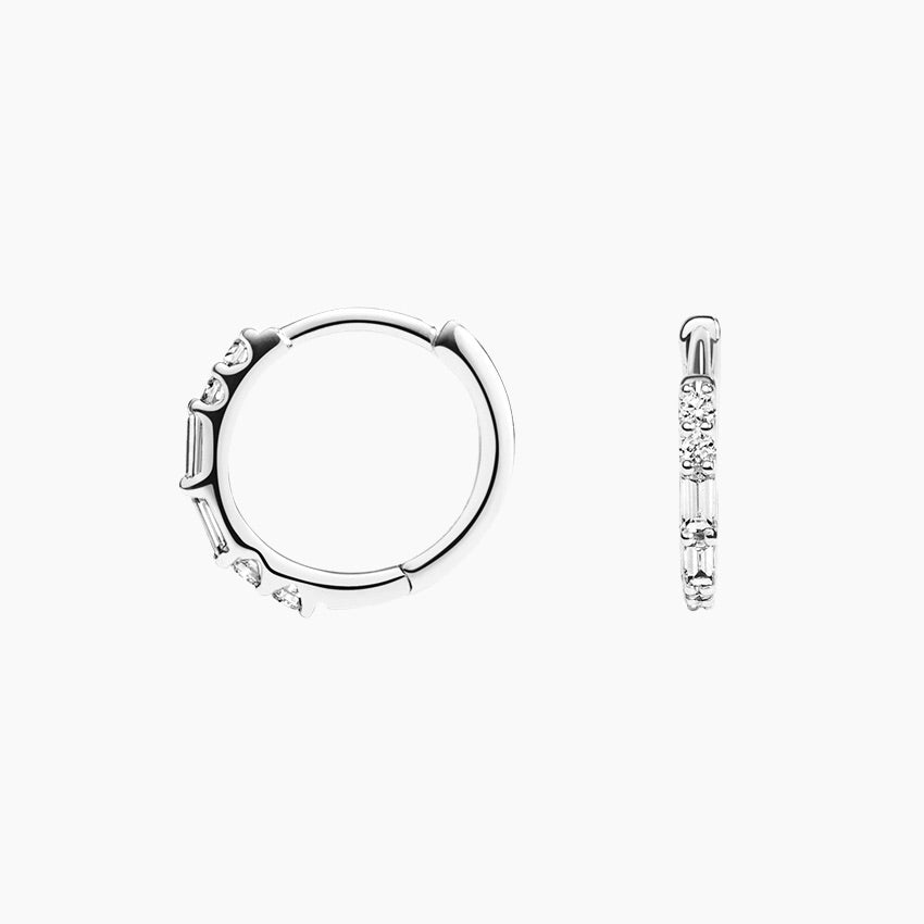 Buguette And Round Lab Grown Diamond Allegra Hoop Earrings, EF Color, VS Clarity, IGI Certified