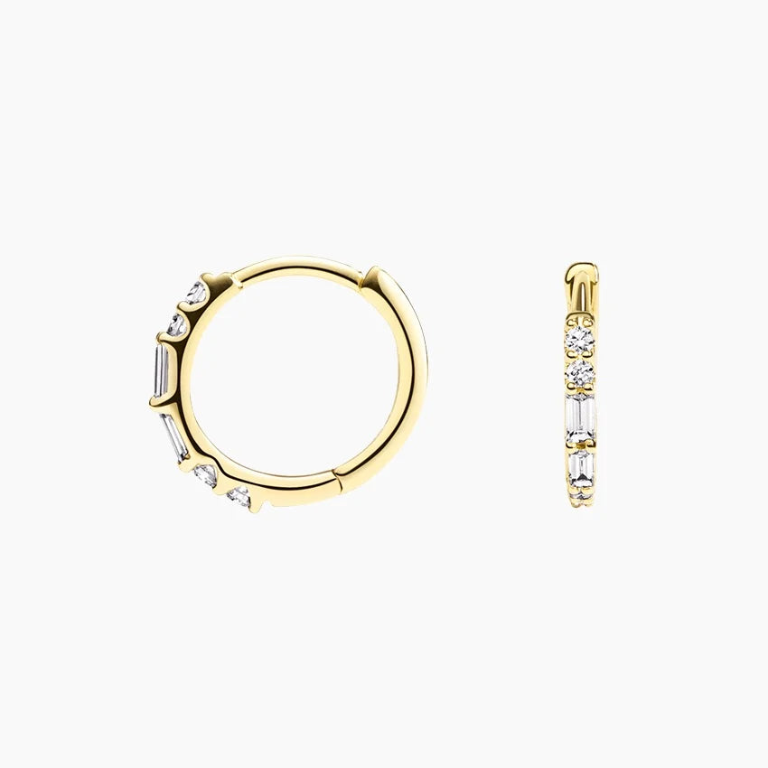 Buguette And Round Lab Grown Diamond Allegra Hoop Earrings, EF Color, VS Clarity, IGI Certified