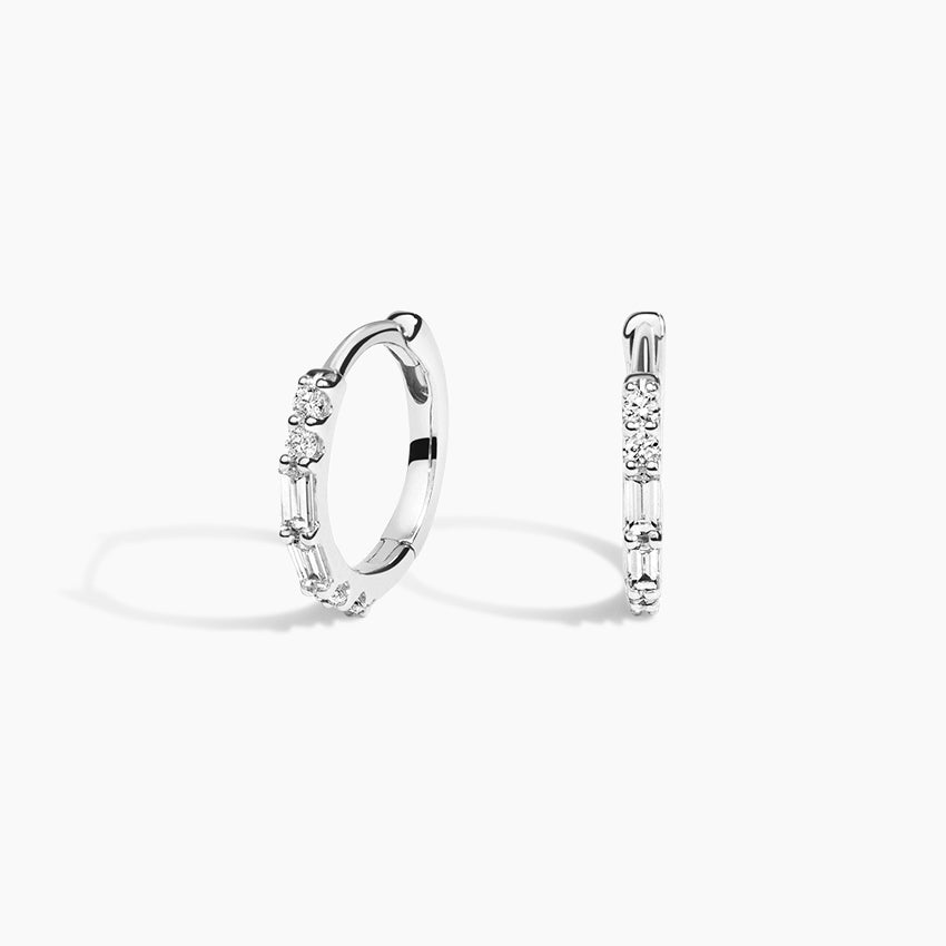 Buguette And Round Lab Grown Diamond Allegra Hoop Earrings, EF Color, VS Clarity, IGI Certified