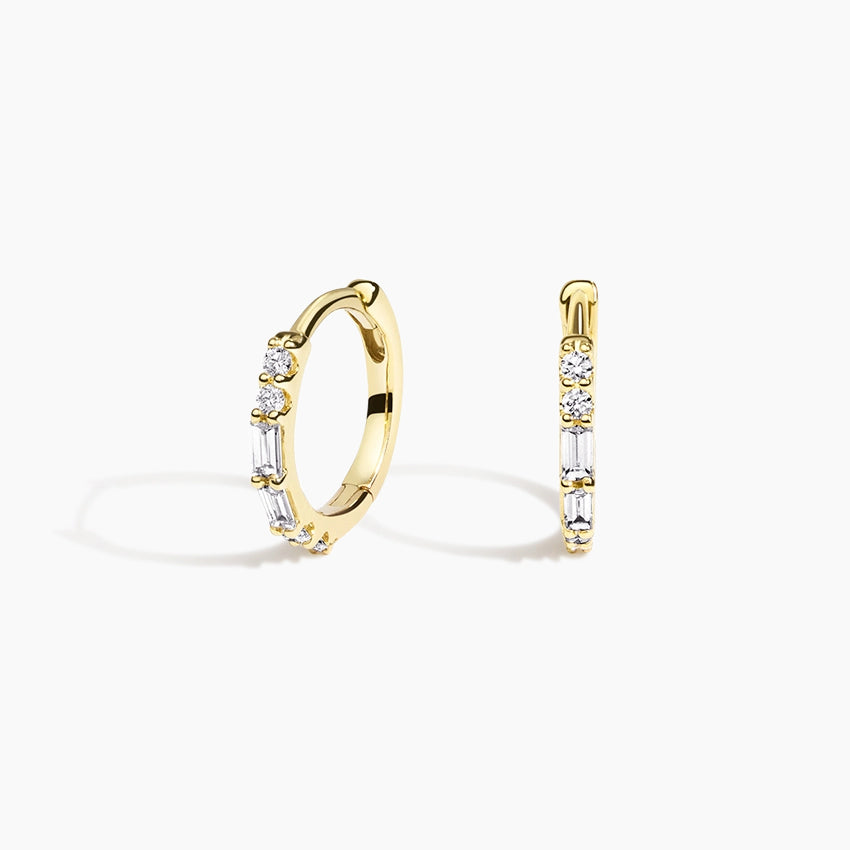 Buguette And Round Lab Grown Diamond Allegra Hoop Earrings, EF Color, VS Clarity, IGI Certified