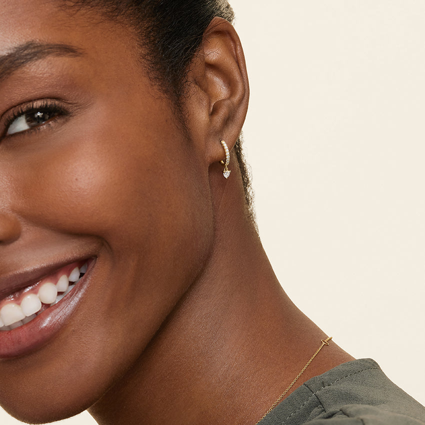 Round And Heart Lab Grown Diamond Huggie Earring, EF Color, VS Clarity - IGI Certificate