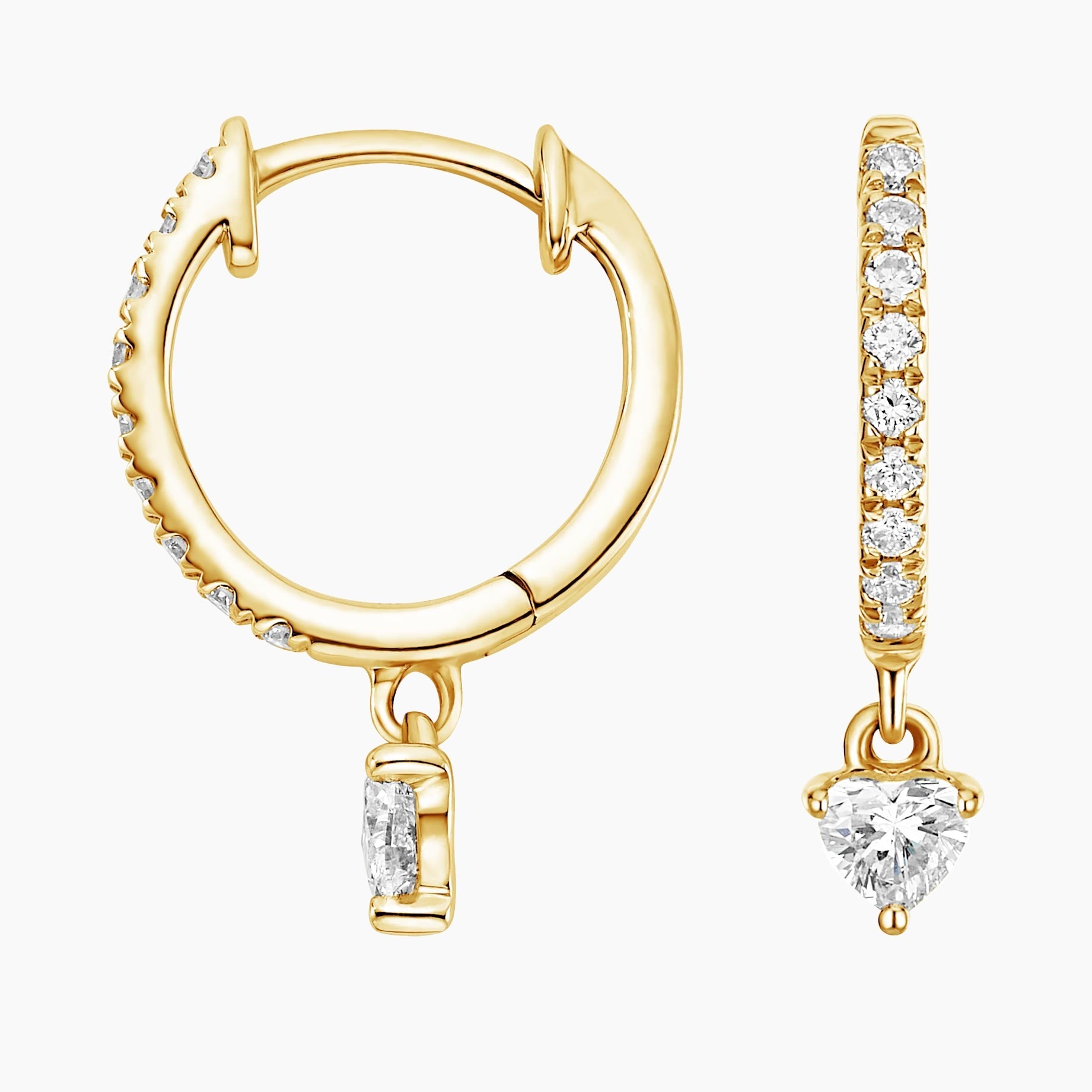 Round And Heart Lab Grown Diamond Huggie Earring, EF Color, VS Clarity - IGI Certificate