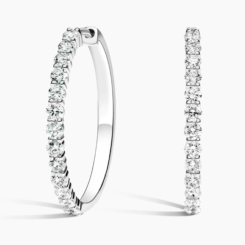 Round Lab Grown Diamond Shared Prong Hoop Earring, EF Color, VS Clarity - IGI Certificate