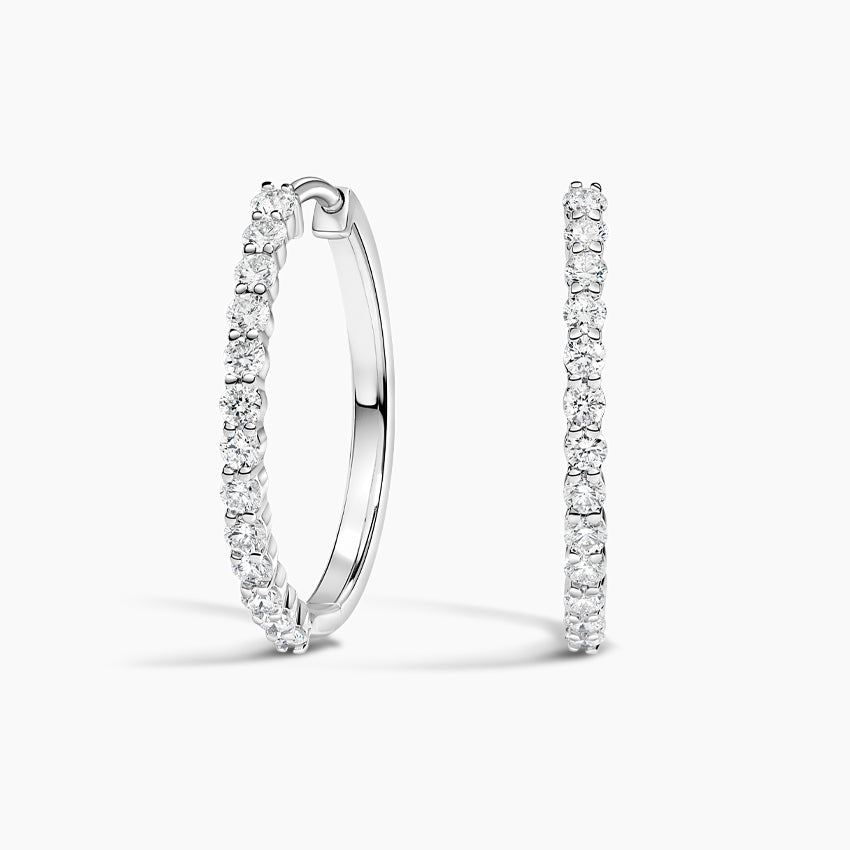 Round Lab Grown Diamond Shared Prong Hoop Earring, EF Color, VS Clarity - IGI Certificate