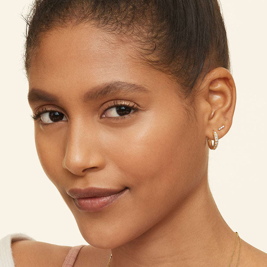 Round Lab Grown Diamond Hoop and Bar Stud Earring Set, EF Color, VS Clarity, IGI Certified