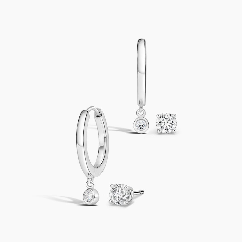 Round Lab Grown Diamond Stylist Huggie And Stud Earring Set, EF Color, VS Clarity, IGI Certified