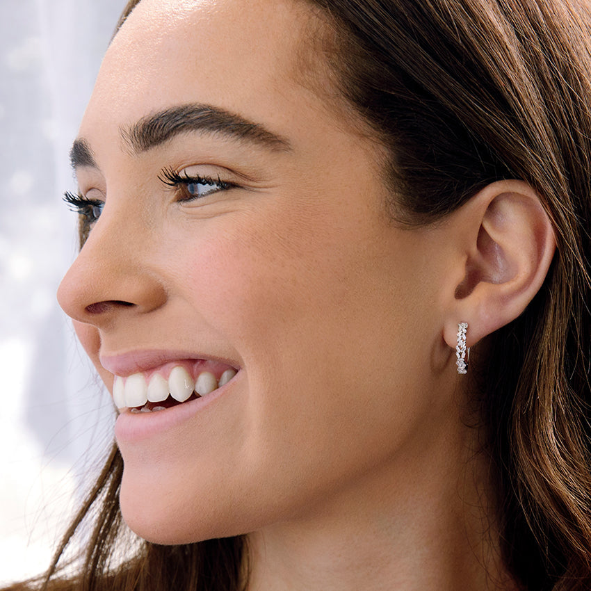 Baguette Lab Grown Diamond Cluster Hoop Earrings, EF Color, VS Clarity, IGI Certified