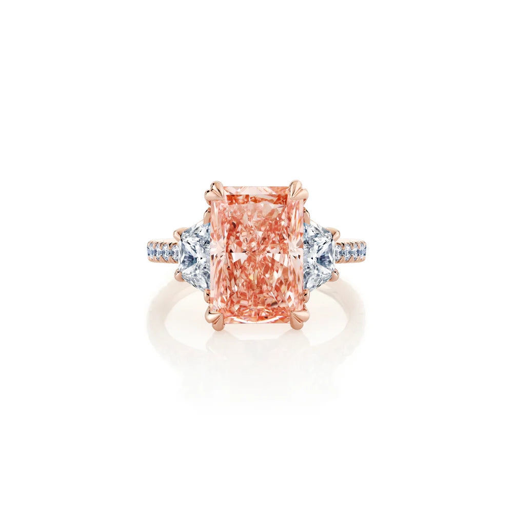 Common :: Belune 5.06ct pink radiant three stone lab grown diamond engagement ring IGI certified