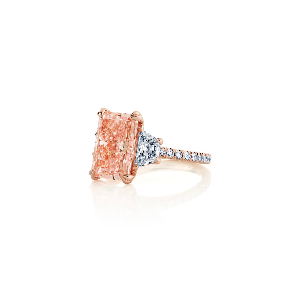 Common :: fancy pink radiant diamond trilogy ring IGI certified statement ring