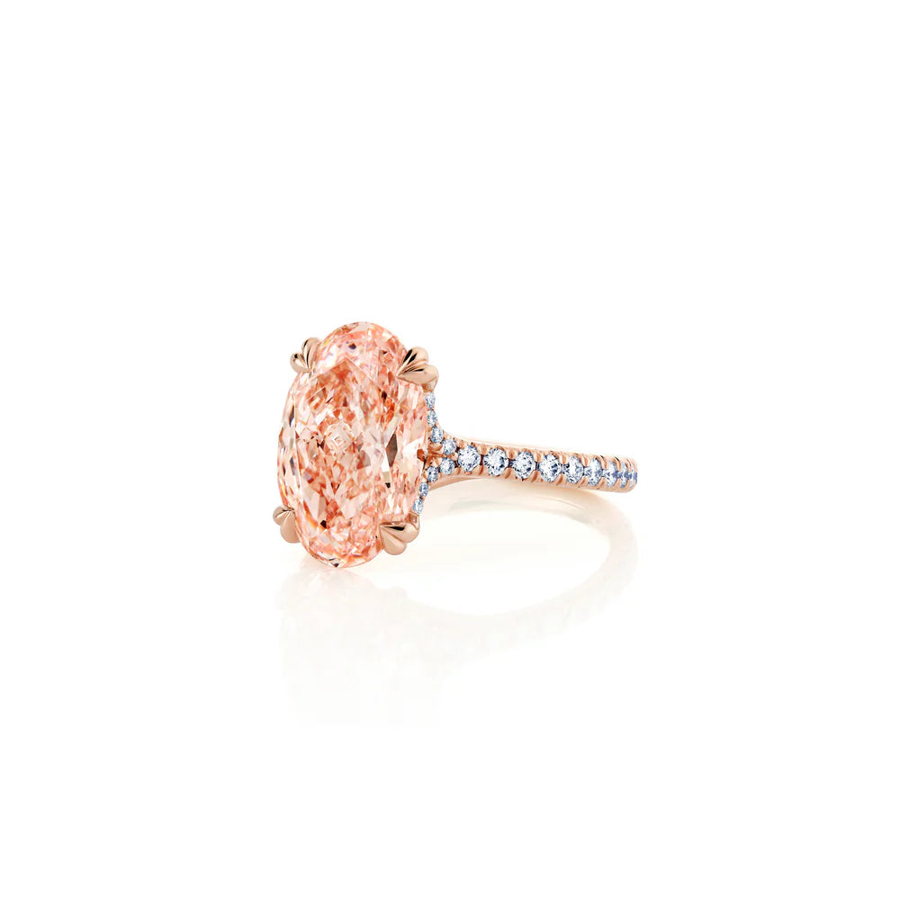 Common :: pink oval lab grown diamond pave ring 5.98 carat luxury engagement ring