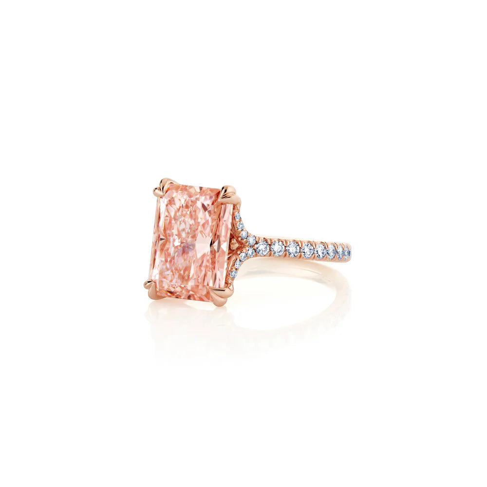 Common :: close up 5.31 carat pink radiant diamond engagement ring luxury design