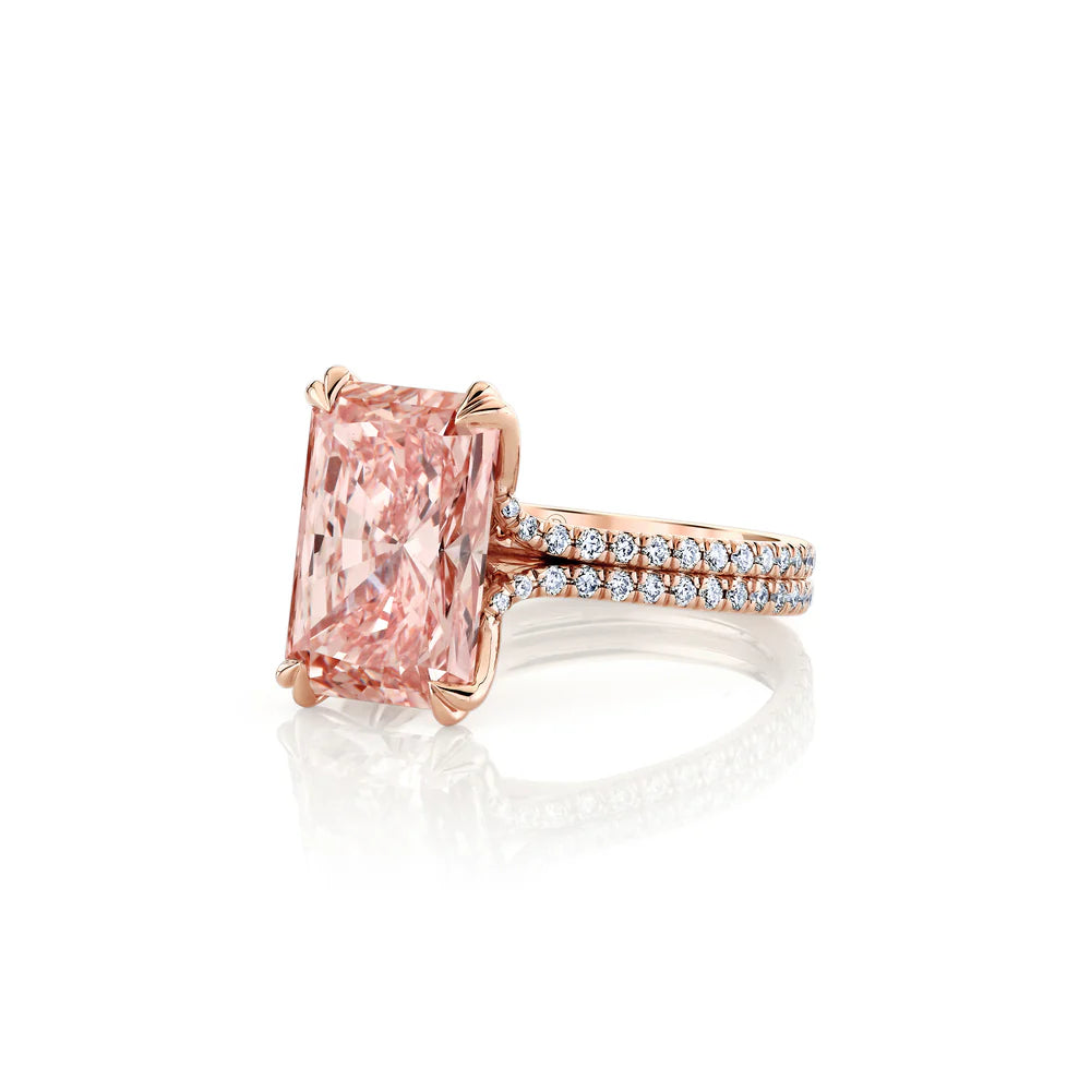 Common :: pink radiant lab grown diamond pave ring luxury engagement ring