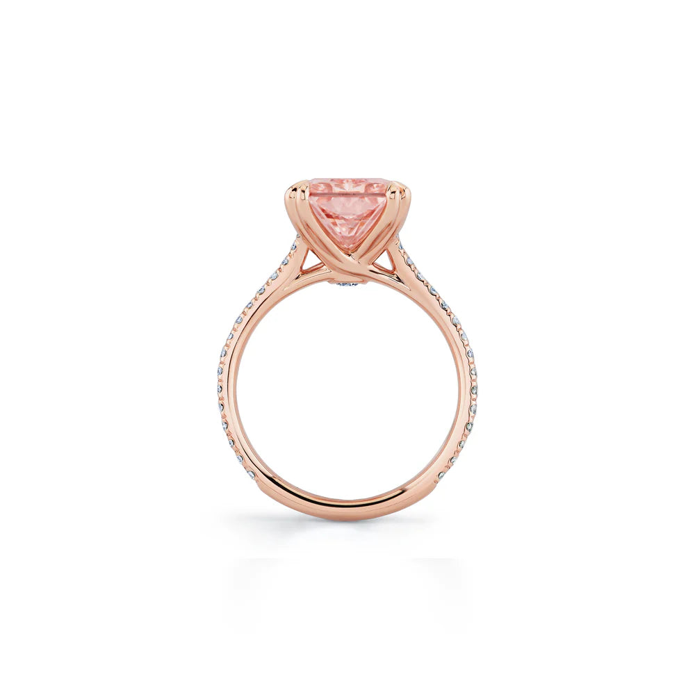 Common :: fancy pink radiant cut diamond ring pavé band IGI certified