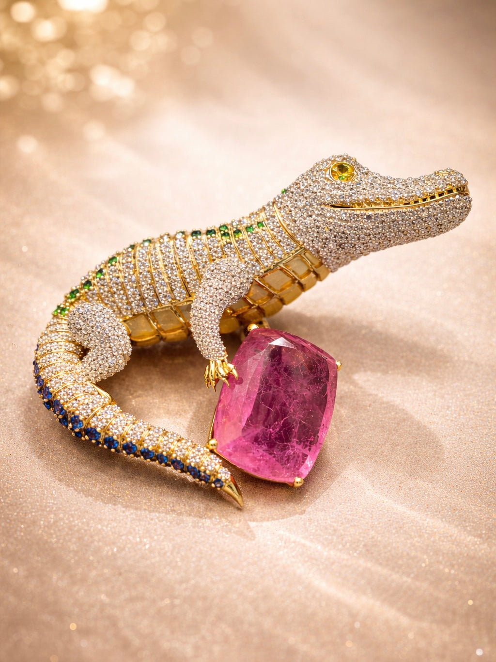 Zyra Croc Lab Grown Diamond Brooch | IGI Certified | D VS1 & EF VVS-VS | 9KT Yellow Gold Luxury Statement Pin