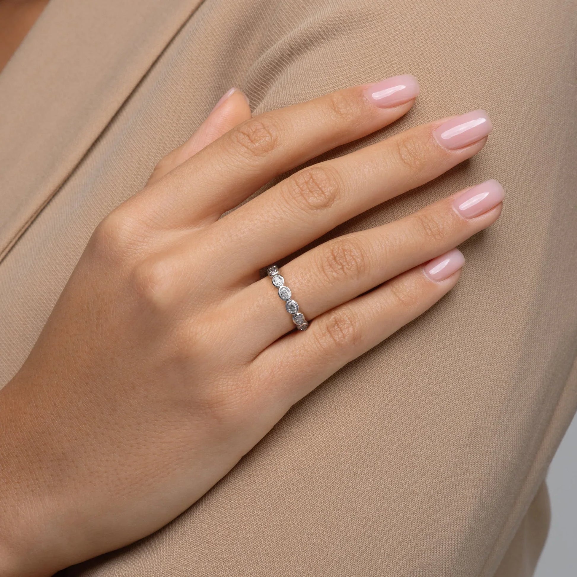 East West Oval Lab Grown Diamond Bezel Eternity Band, EF Color, VS Clarity, IGI Certified Ring