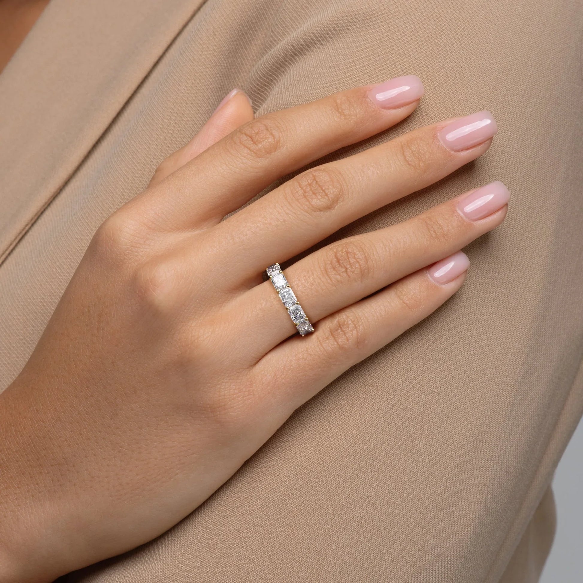 East West Radiant Lab Grown Diamond U Prong Eternity Band, EF Color, VS Clarity, IGI Certified Ring